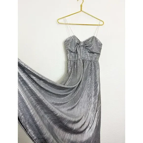 Lovers + Friends Tanya Midi Dress Silver Small Metallic Pleated Rhinestone Strap - Picture 10 of 14